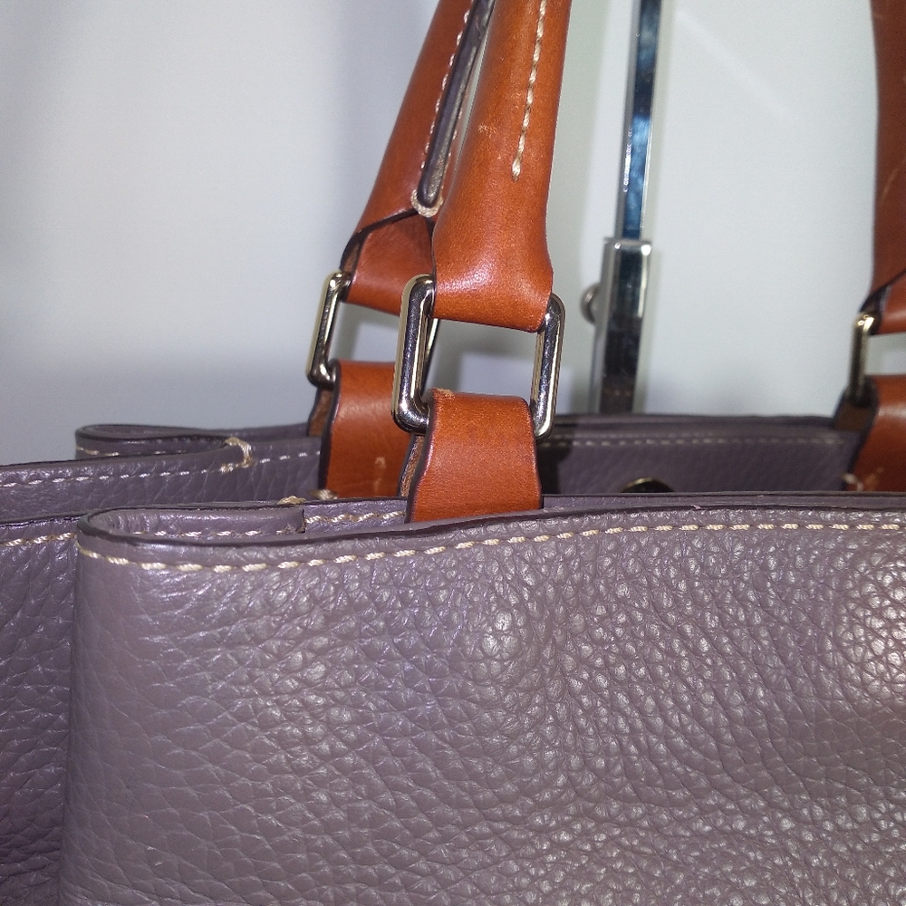 Authentic Dooney & Bourke Brenna Pebble Grain Grey & Brown Leather  Satchel - Picture 10 of 16